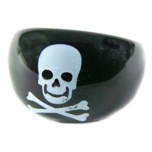  Onyx Black Skull Ring, Acrylic Lucite Band, Size 6 LLC 