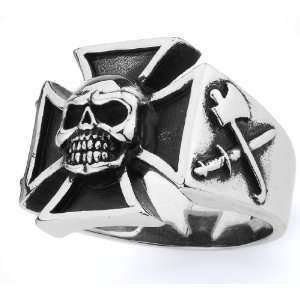  Stainless Steel Iron Cross Ring w/skull on top and Knife 