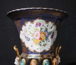 Pair Sevres Porcelain Campana Urns on Stands Vase Planter  