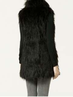   Sleeveless styling open front stand neck Black Faux Fur Gilet Vests