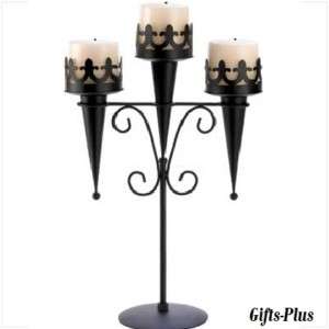 MEDIEVAL TRIPLE CANDLE STAND WEDDING CENTERPIECE 15 3/4 High  