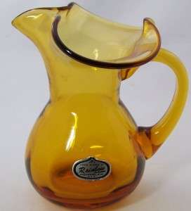 Rainbow hand blown amber glass small pitcher 4 USA  