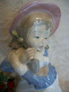 Original Tengra Ceramic Figurine Little Girl Holding Puppy Made In 