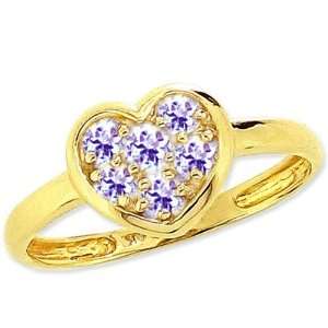   Gold A Dainty Gem Studded Sweet Heart Promise Ring Tanzanite, size8.5
