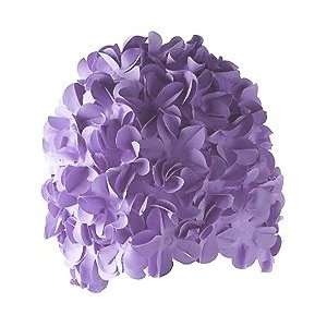  Floral Swim Cap, Retro Style, Lilac Color Flower Petals 