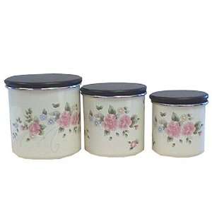  Pfaltzgraff Tea Rose Enamel on Steel Storage Jar Set with 