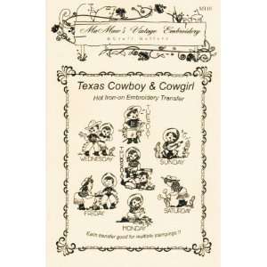  Texas Cowboy & Cowgirl for Tea Towels Hot Iron Embroidery 