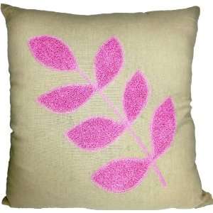   Decorative Flora Leaf Embroidery Throw Pillow 18 Pink