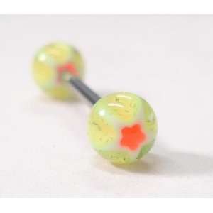  Neon Lime Yellow Barbell Tongue Ring 