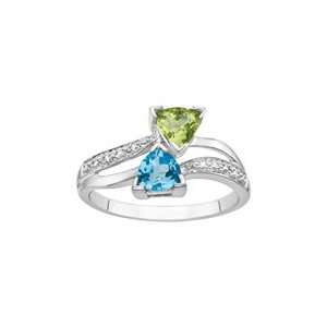  Blue Topaz and Peridot Fashion Ring in 10K White Gold 