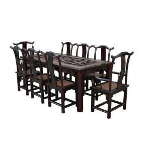  Vintage Chinese Open Panel Rattan Mix Dinning Set As688 