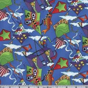  45 Wide Whimsical Kites Blue Fabric By The Yard Arts 