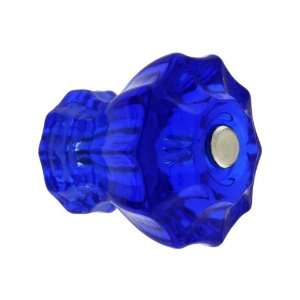  Large Fluted Cobalt Blue Glass Cabinet Knob With Nickel 