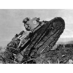  World War I, American Tank Plowing Through German Barbed 